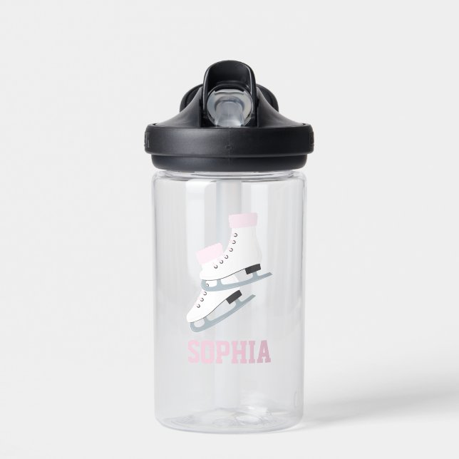 Rosa Abbildung Skate Personalisierte Girls Trinkflasche (Vorne)