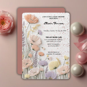 Rosa abgenutzte gepresste Wildblumen-Babyparty Einladung