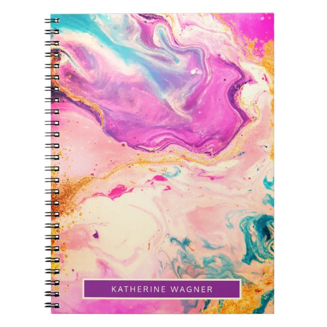 Rosa Abstrakte Fine Art Paint Swirl Monogram Notizblock (Vorderseite)
