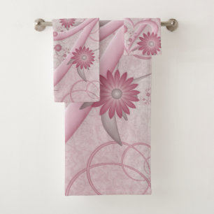 Rosa Abstrakte Herzen & Blume Liebe Fraktal Art Badhandtuch Set