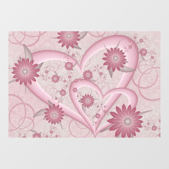 Rosa Abstrakte Herzen & Blume Liebe Fraktal Art Fensteraufkleber (Blatt)