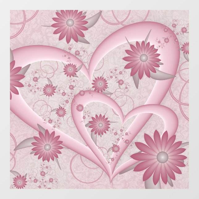 Rosa Abstrakte Herzen & Blume Liebe Fraktal Art Fensteraufkleber (Blatt)