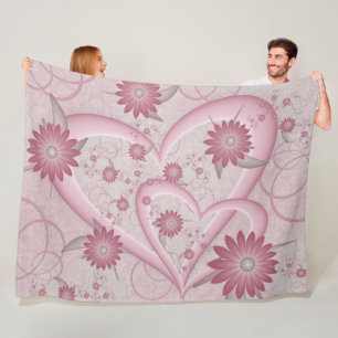 Rosa Abstrakte Herzen & Blume Liebe Fraktal Art Fleecedecke