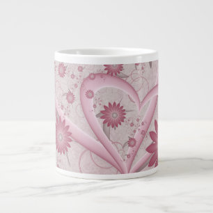 Rosa Abstrakte Herzen & Blume Liebe Fraktal Art Jumbo-Tasse