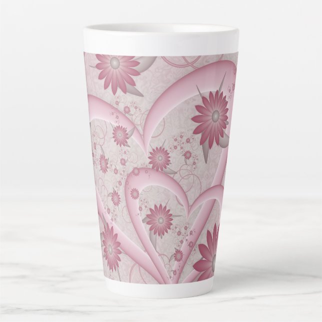 Rosa Abstrakte Herzen & Blume Liebe Fraktal Art Milchtasse (Vorderseite)