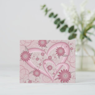 Rosa Abstrakte Herzen & Blume Liebe Fraktal Art Mitteilungskarte