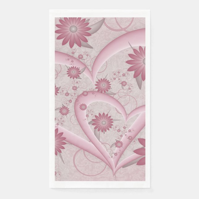 Rosa Abstrakte Herzen & Blume Liebe Fraktal Art Serviette (Vorderseite)