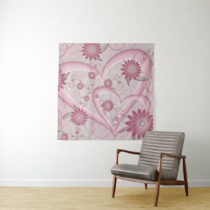 Rosa Abstrakte Herzen & Blume Liebe Fraktal Art Wandteppich