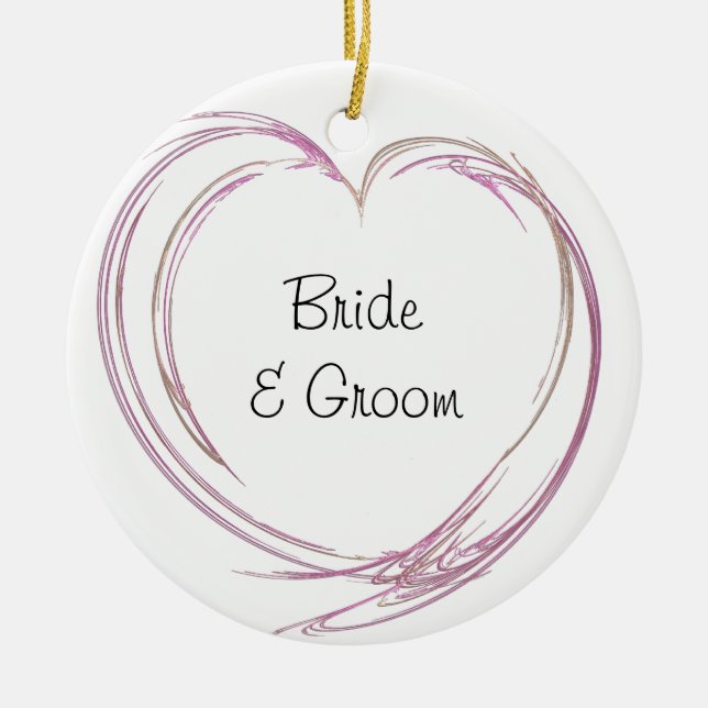 Rosa Abstrakte Herzhochzeit Keramikornament (Vorne)