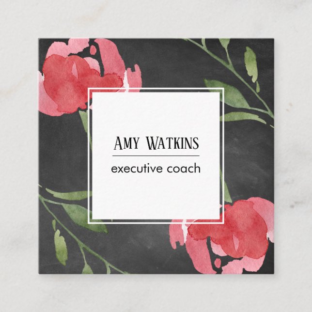 Rosa Abstrakte Rose Buds Chalkboard Hintergrund Quadratische Visitenkarte (Vorderseite)
