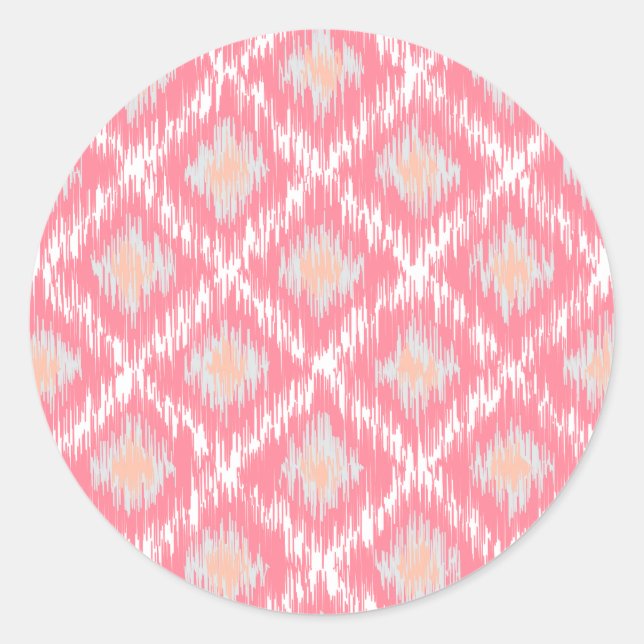 Rosa Abstraktes Tribal Ikat Zickzack Diamant Muste Runder Aufkleber (Vorderseite)