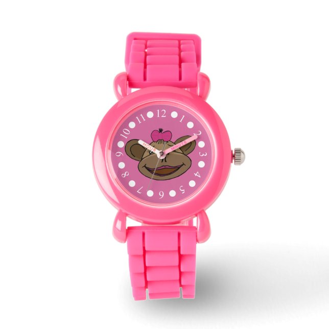 Rosa Affenmädchen Glitzer sehen Armbanduhr (Vorderseite)