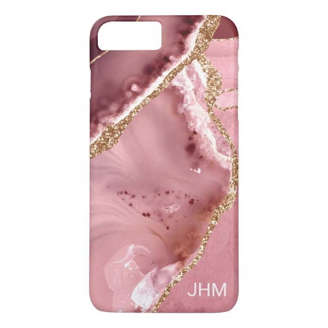 Rosa Agate Gold Glitzern Monogram Case-Mate iPhone Hülle (Rückseite)