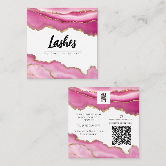 Rosa Age Trendy Modern Lash Extensions Schönheit Quadratische Visitenkarte (Vorne/Hinten)