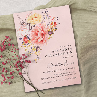 Rosa | Airy Floral Jegliches Alter Erwachsene Gebu Einladung