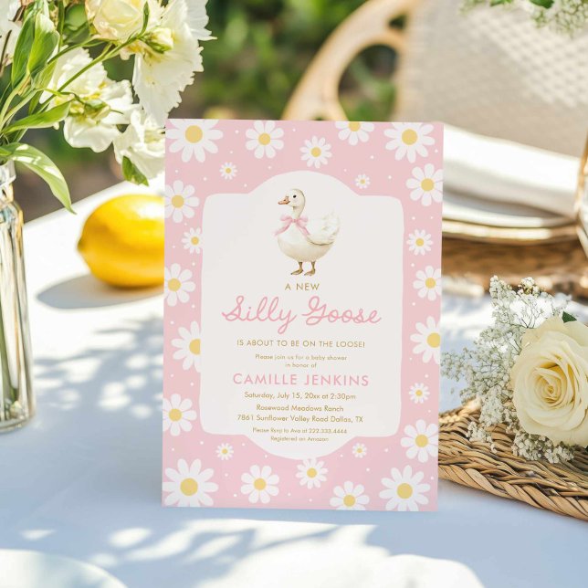 Rosa Albern Gänse Kinderdusche Einladung (Pink Silly goose Girl baby shower )