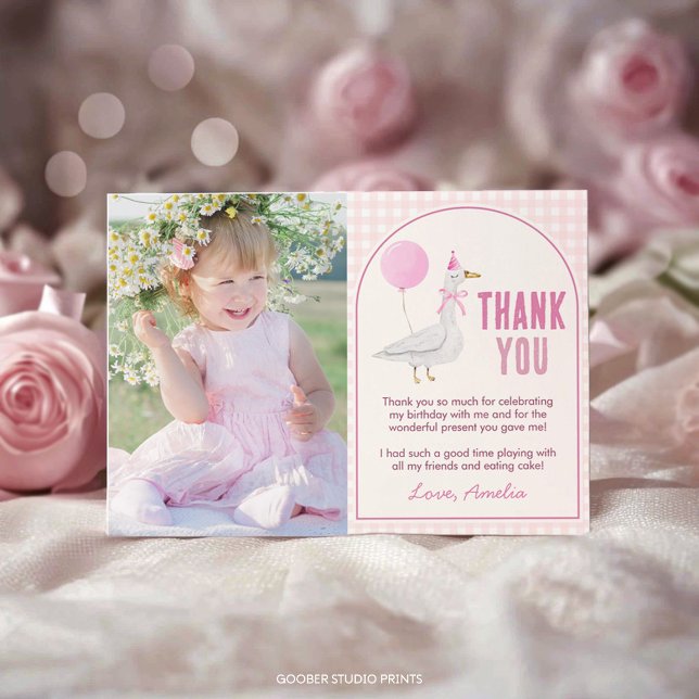 Rosa Albern Gänse Niedlich Balloon Girl Birthday F Dankeskarte (Von Creator hochgeladen)