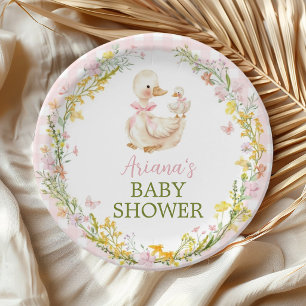 Rosa Alberner Gänseblümchen Mädchen Baby Shower Pappteller