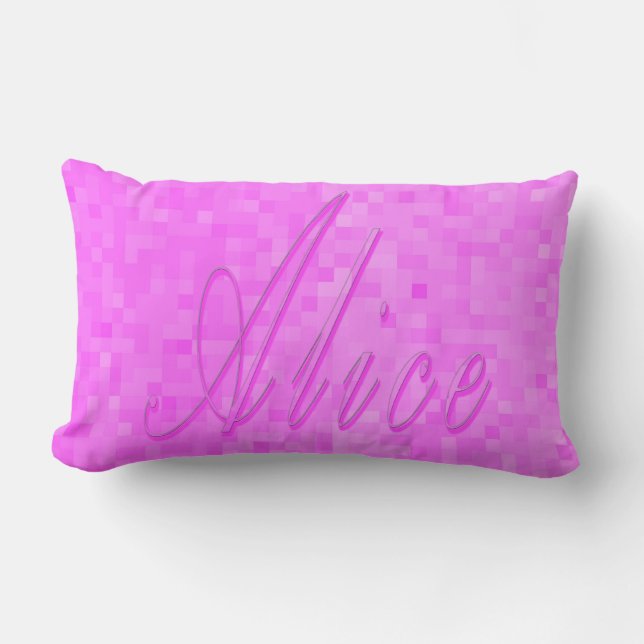 Rosa Alice auf pastellrosa Mosaik Lendenkissen (Vorderseite)