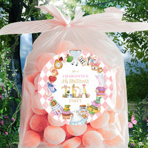 Rosa Alice im Wunderland 5. Geburtstag   Runder Aufkleber