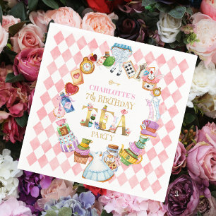 Rosa Alice im Wunderland 7. Geburtstag Serviette