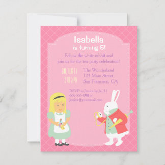 Rosa Alice im Wunderland Geburtstags-Tee-Party Einladung