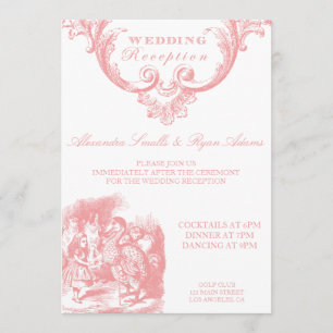 Rosa Alice-im-Wunderland-Hochzeitsempfangskarte Einladung
