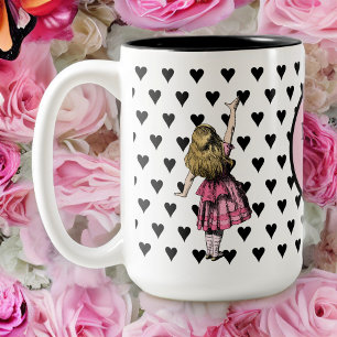 Rosa Alice im Wunderland Schwarzes Herz Trinke Mic Zweifarbige Tasse