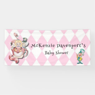 Rosa Alice im Wunderland und Freunde Baby Shower Banner