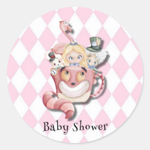 Rosa Alice im Wunderland und Freunde Baby Shower Runder Aufkleber