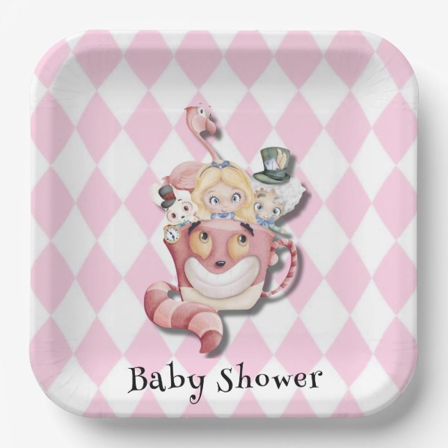 Rosa Alice im Wunderland und Friends Babydusche Pappteller (Vorderseite)
