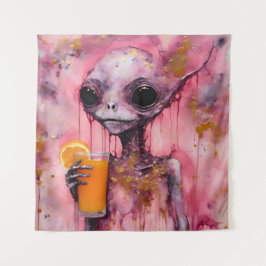 Rosa Alien mit einem Orangensaft Wandteppich