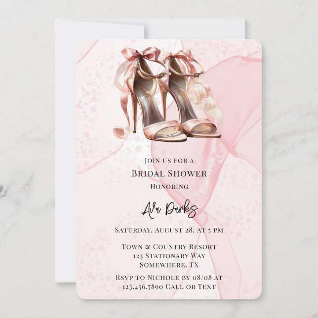 Rosa Alkohol Tinte High Heel Schuhe Brautparty Einladung (Vorderseite)