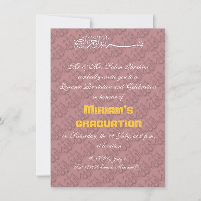 Rosa Allah-Moslemfeier Einladung (Vorderseite)