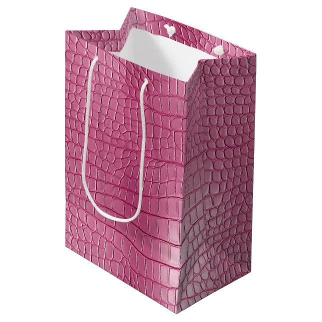 Rosa Alligator-Tierdruck Mittlere Geschenktüte (Vorderseite Schrägansicht)
