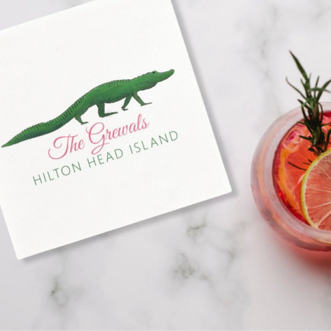 Rosa Alligator Zeichnend Hochzeit Serviette (Von Creator hochgeladen)