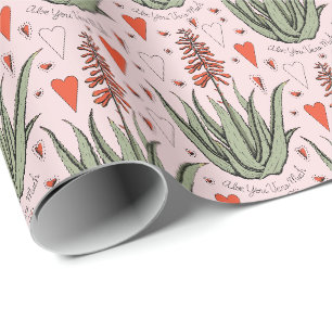Rosa Aloe You Vera Much Orange Aloe Pflanze & Herz Geschenkpapier