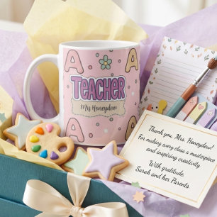 Rosa Alphabet-Lehrer-Schulmuster Kaffeetasse