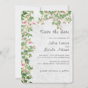 Rosa alte Rosenwand im Vintage-Stil Journal Hochze Save The Date
