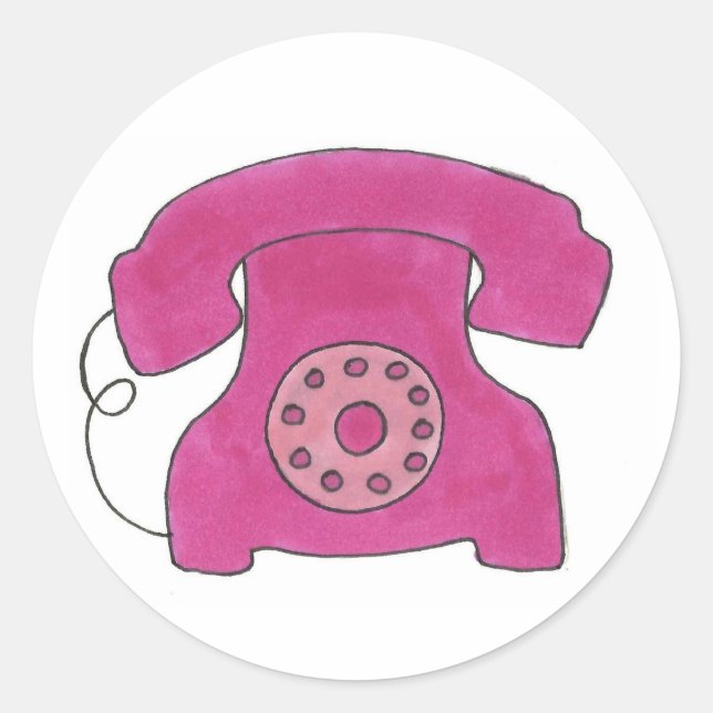 Rosa altmodisches Retro-Telefon Runder Aufkleber (Vorderseite)