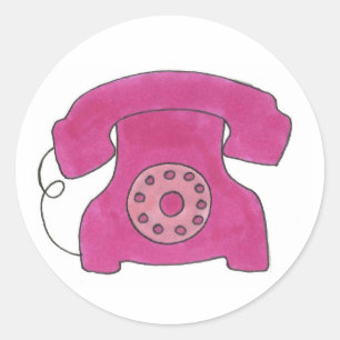 Rosa altmodisches Retro-Telefon Runder Aufkleber
