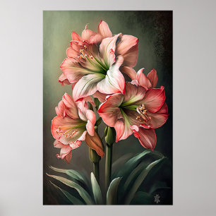 Rosa Amaryllis Blume Art Print Poster