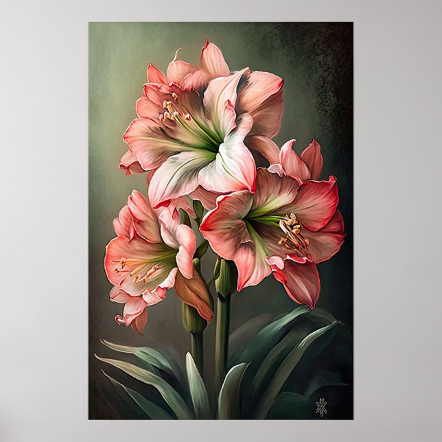 Rosa Amaryllis Blume Art Print Poster (Vorne)