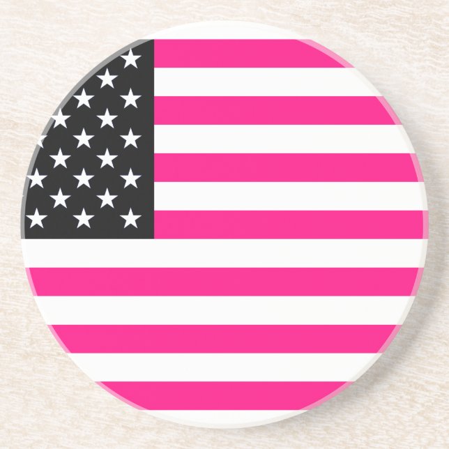 rosa amerikanische Flagge Sandstein Untersetzer (Vorne)