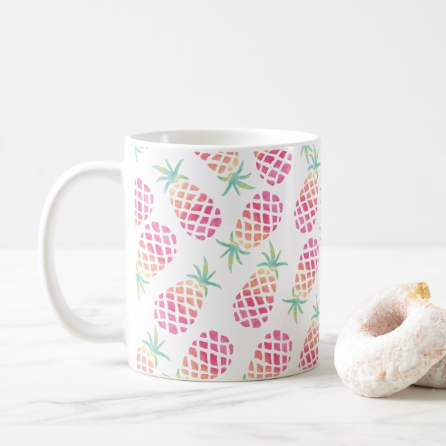 Rosa Ananas Aquarellfarben Tasse (Mit Donut)