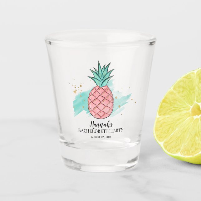 Rosa Ananas Gold Glitzer Junggeselinnen-Abschied Schnapsglas (Vorderseite)