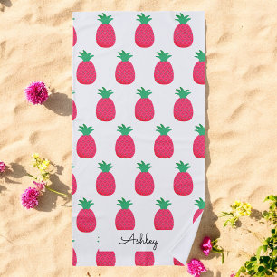 Rosa Ananas Muster Chic Weiß Strandtuch