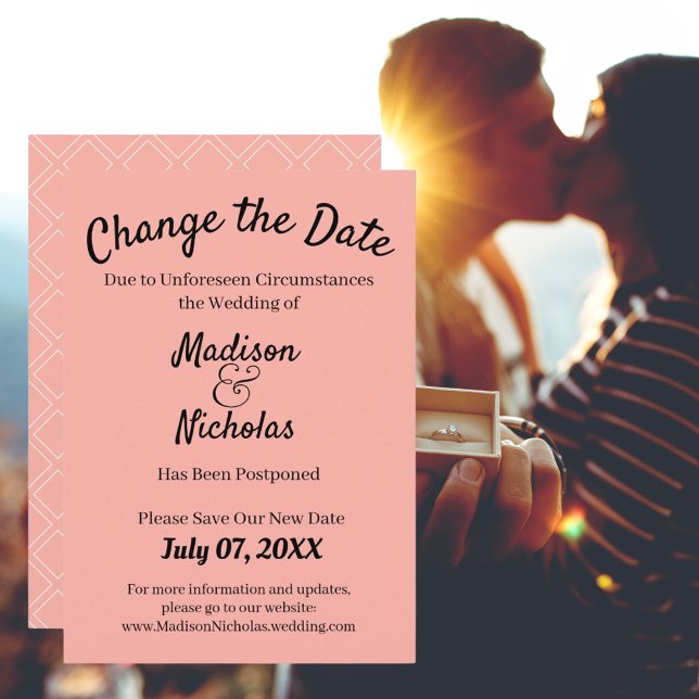 Rosa Ändern Sie das Datum Hochzeit verschoben Mini Save The Date (Pink Change the Date Wedding Postponed Minimalist Save The Date)