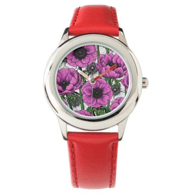 Rosa Anemone Armbanduhr (Vorderseite)