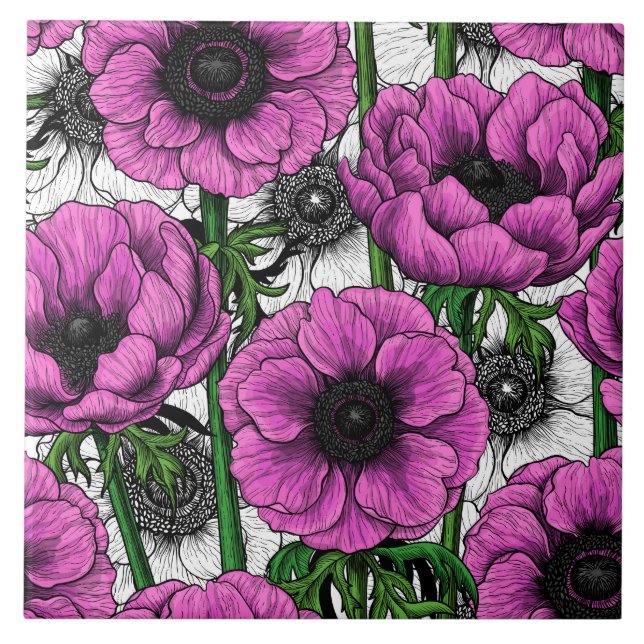 Rosa Anemone Fliese (Vorderseite)